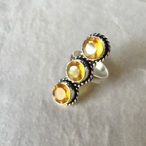 Citrine & 925 sterling silver long 3 gem ring sz 8 - Picture 4 of 4