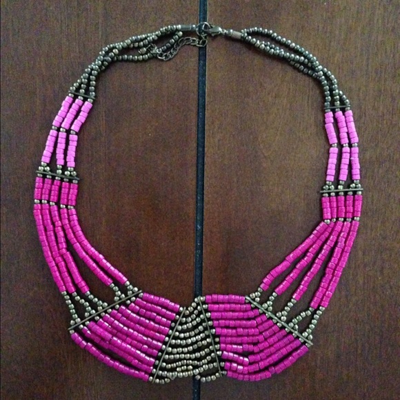 Pink and gold beaded necklace.