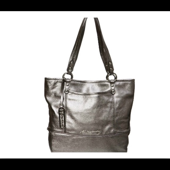 B Makowsky Margene signature pewter tote