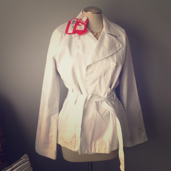 NEW! White Puma jacket; denim like in large