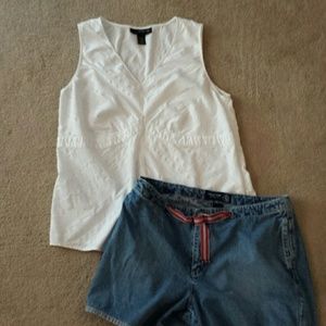 Plus size denim shorts size and white top