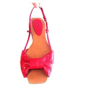 Zara square toe red bow boho chic sandals flats 8