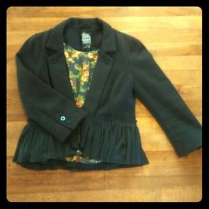 Free People Grey Jersey Ruffled Blazer