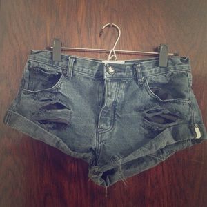 One by One Teaspoon distressed black shorts