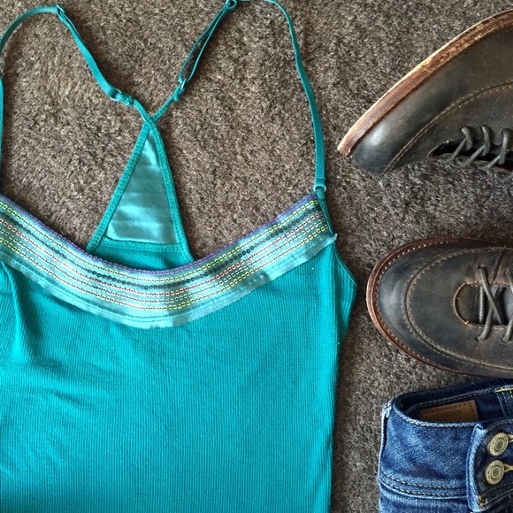 Free People Boho Sequined Ribbed Tank Top