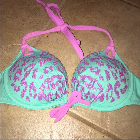VS blue/purple leopard push up swim top