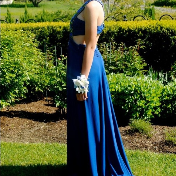 Blue Dress with Multicolored Green and Blue Gems - Picture 1 of 3