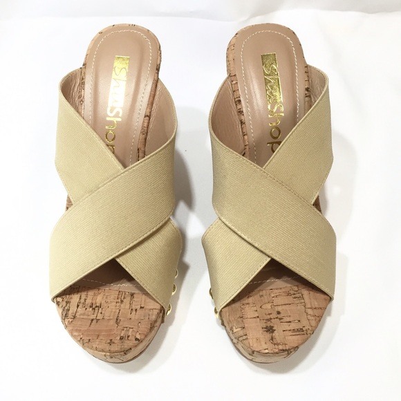 Tan Natural Beige Strappy Sandals Wedges - Picture 3 of 3