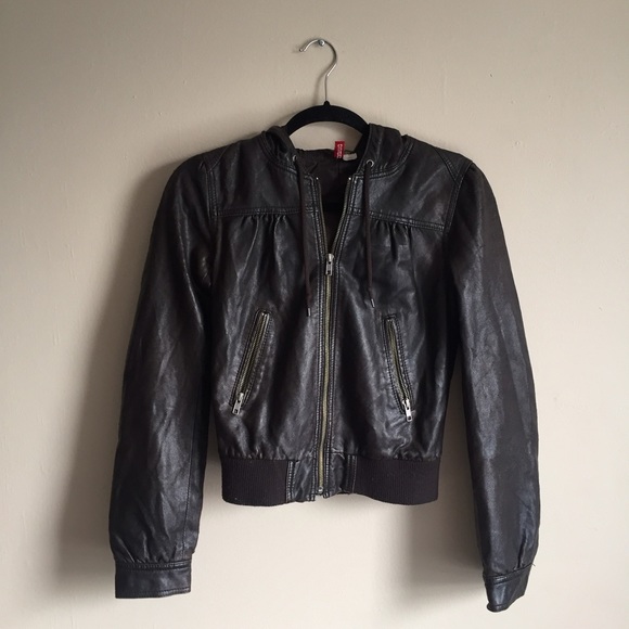 Hooded Faux Leather Jacket