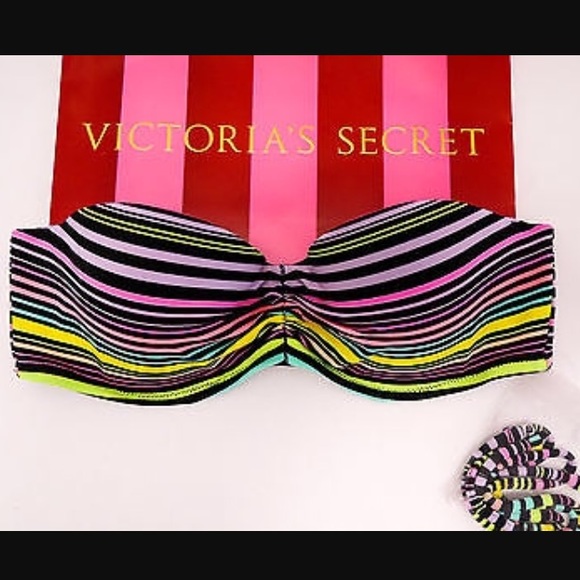 VS black striped bandeau swim top