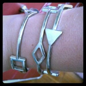 Silver geometric bangles
