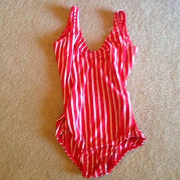 Red and white striped body suit