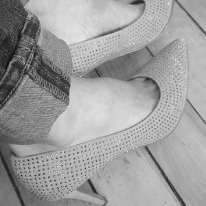 Gray & Silver Faceted Stud Heels