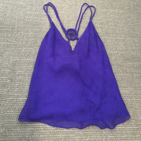 100% silk purple open back top lightly worn