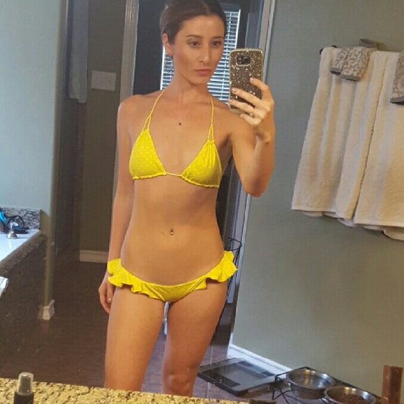 Indah yellow cheeky polka dot bikini ruffle