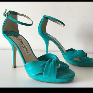 JIMMY CHOO CRISSCROSS SUEDE PLATFORM SANDALS
