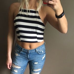 Navy and cream stripped crop top