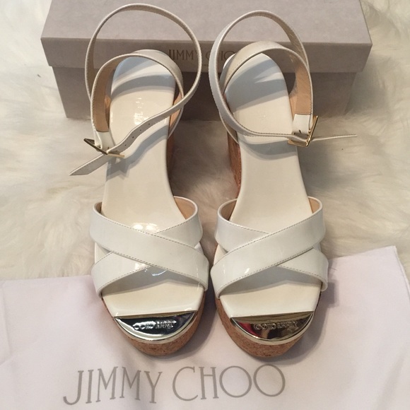 Jimmy Choo white patent wedges