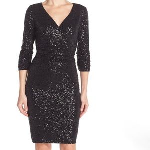 NUE by Shani black sequin ruched dress w/ spandex