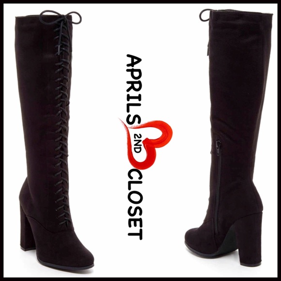 TALL KNEE HIGH VEGAN SUEDE LACE-UP BOOTS - Picture 5 of 8