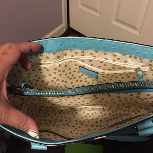 🙃SOLD🤑Kate Spade ostrich Tiffany blue tote bag. - Picture 3 of 3