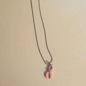 Silver and pink breast cancer necklace