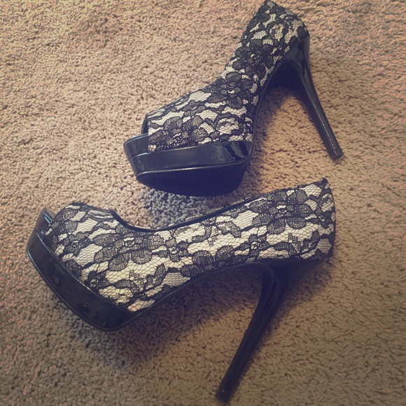 Shoes - Lace Overlay Heels