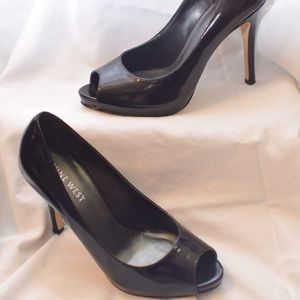 Black open toe pumps
