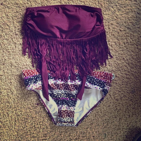 Never worn maroon and floral swim suit