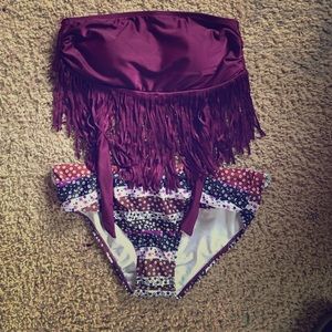 Never worn maroon and floral swim suit