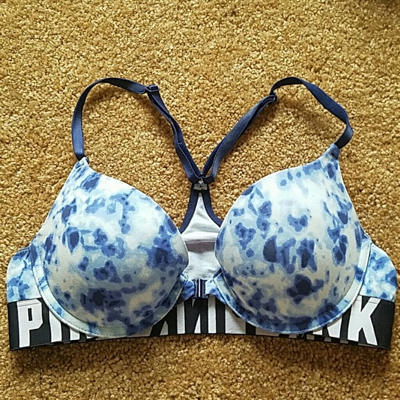 PINK front close pushup tie-dye blue