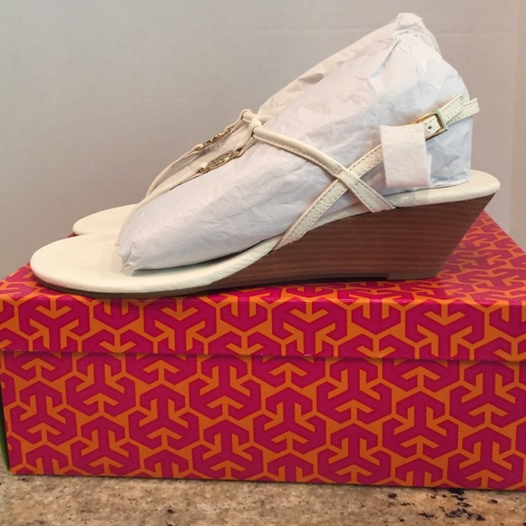 Tory Burch Emmy Demi Wedge Bleach/Ivory Sandal 10 - Picture 2 of 4