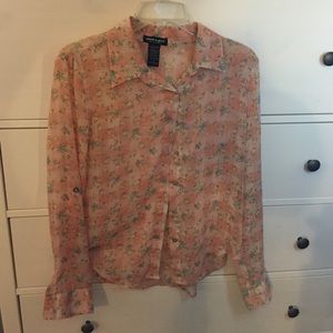 Pink polyester flannel with flowers