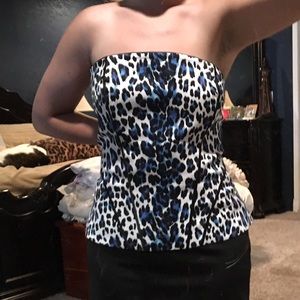 White House Black Market Blue leopard corset