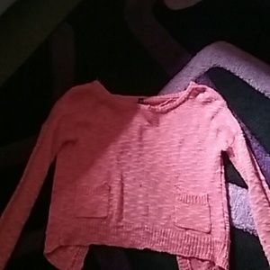 longsleeve open back coral knitted sweater