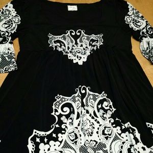 Retro style black & white damask print dress