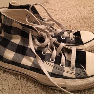 Checkered converse high tops