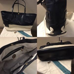 Tory Burch Navy/Canvas Tote - 100% Authentic
