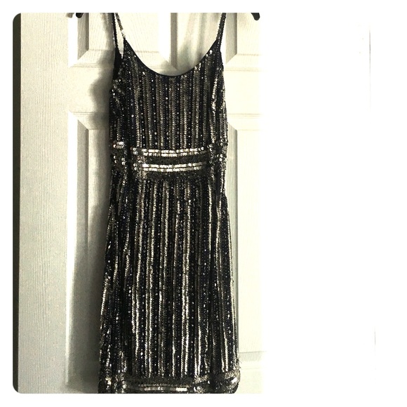 Navy blue with silver sequins cocktail dress