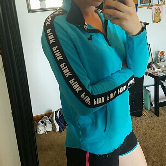 PINK curved hem half-zip