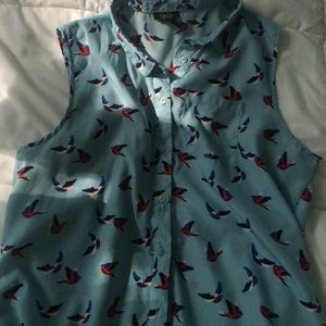 Summer Button Down Shirt With Bird Pattern