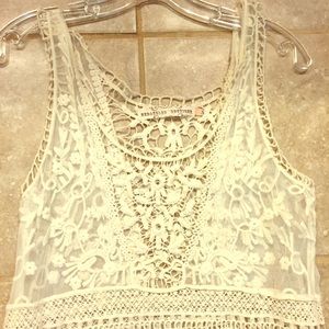 Crochet midi cream dress!