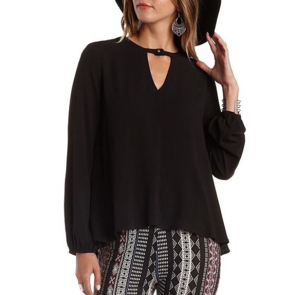 Black V-Neck Hole Top