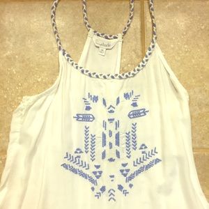 White and blue embroidered tank!