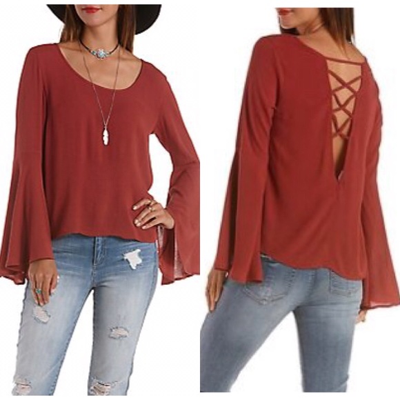 Caged Back Bell Sleeve Top