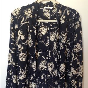 Blue and Cream Floral Open Blouse