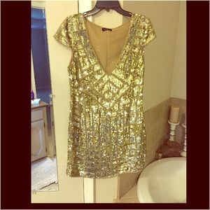 Gold Bebe plunge neckline dress