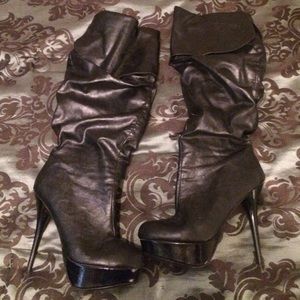 Leather over the knee stiletto boots