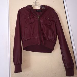 Faux maroon leather jacket