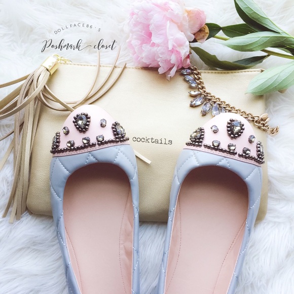 Madison  Shoes - NIB Pink & Grey Quilted Jeweled Flats